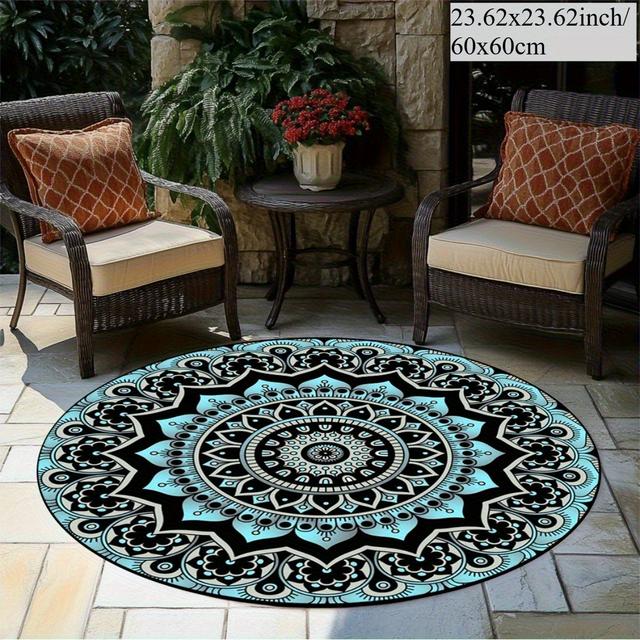 TEMU 1 ชิ้น พรมกลมลายแมนดาลาสีฟ้า - สำหรับใช้ในบ้าน/กลางแจ้ง ตกแต่งสไตล์โมเดิร์น เหมาะสำหรับฮาโลวีน ฮานุกคาห์ เทศกาลเบียร์มิวนิค