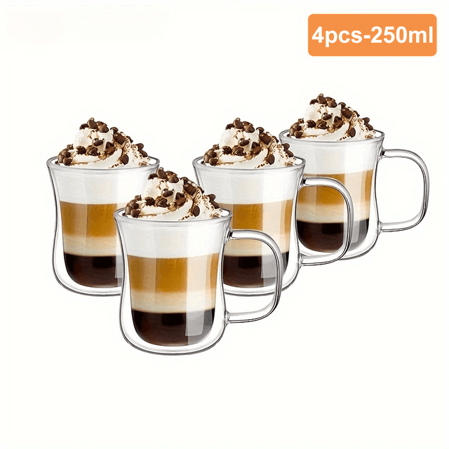 TEMU 4/6pcs/set Double Wall Glass, Double Wall Glass Made Of Borosilicate Glass With Handle, Coffee Cup, Tea Cup, Double Wall