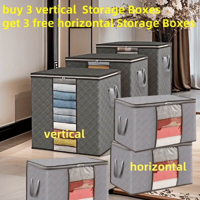 TEMU 6-packs(buy 3 Get ) Extra Large Gallon Storage Bags With Heavy-duty Handles -foldable Organizer For Clothes, Blankets, Bedding, Pillows &, Durable Grey ( Model)-space-saving ", Under-bed Storage