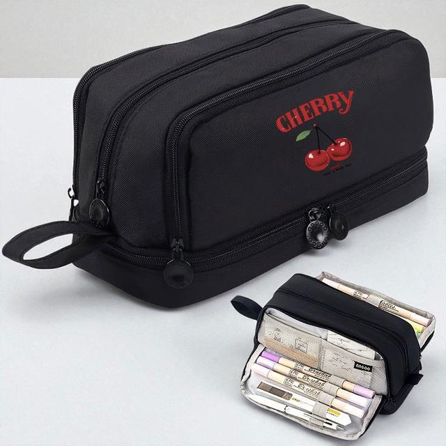 TEMU Large Capacity Pencil Case With A Cherry Letter Design And Zip Closure, Perfect For Storing For Hobby Supplies. A Great Gift Option For