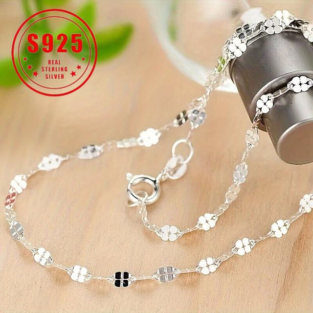 TEMU 925 Sterling Silver Hypoallergenic Ladies Necklace Simple Chain Clavicle Chain For Banquet, Idea Gift Weight 0.07oz