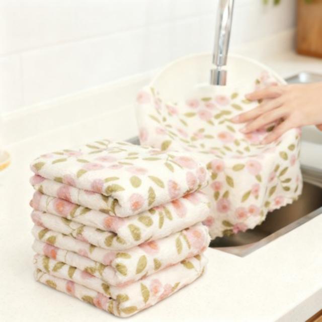 TEMU 7 Coral Cleaning Cloths - Absorbent And Quick-drying Towels, Soft For Kitchen, Bathroom, Glass, Car, And Wet Wipes - Pink And Pattern, Coral Cloths Suitable For 40 To 80 Holidays