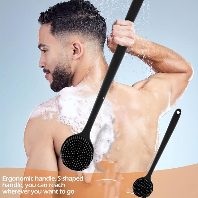 TEMU 1pc Ergonomic Silicone Back Scrubber Brush With Long Handle - Manual Deep Clean & Skin Care Massage Tool, Non-electric, No Batteries Needed