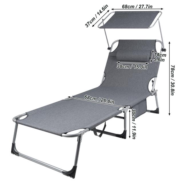 TEMU Foldable Camping Daybed With Roof - Lightweight Garden, Balcony, Patio, And Beach Bed With Pillow, Carry Handle, And Side Storage Bag, 194×67×30cm, Ideal For Camping, Travel, And Home Use