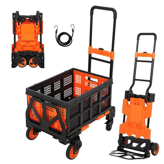 TEMU 2-in-1 Faltbarer Sackkarre mit zusammenklappbarem Korb | 330Lb Tragfähigkeit, 4-Rad-Design & ausziehbarer Griff, tragbarer Wagen zum Umziehen, Einkaufen, aus Eisen und PVC Material
