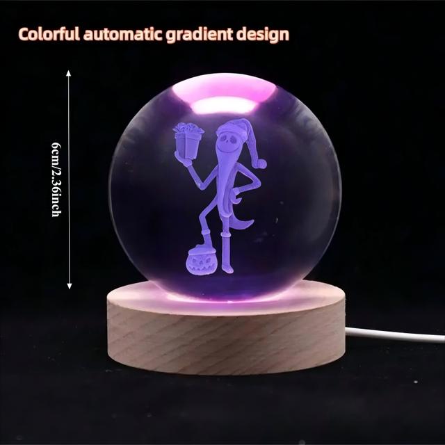 TEMU Before Christmas Crystal Ball Night Light - Usb-powered Halloween & Christmas Decor With Glowing Red Eyes, Topiary Design, Perfect Gift For Fans, Halloween Decorations