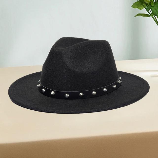 TEMU 1pc Fashion Felt Fedora Hat Wide Brim Gentleman Hat Casual Cowboy Hat With Vintage Belt For