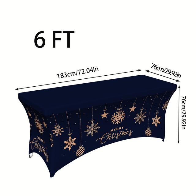 TEMU 1pc Christmas Snowflake Merry Pattern Full Coverage Elastic Tablecloth, 4ft/6ft/8ft Rectangular Wear-resistant Multi Size, Machine Washable No Fading, Suitable For Gift And Decoration
