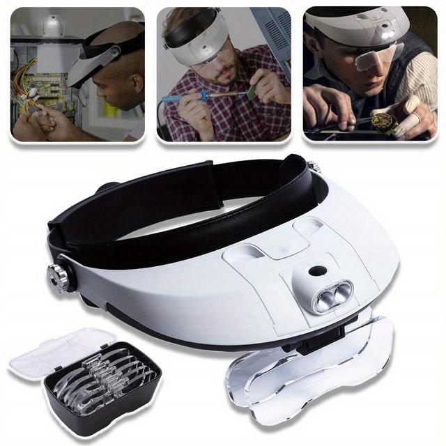 TEMU Head Magnifier Loupe With 3x Magnification - Lightweight For Jewelry Making, Electronics Repair, Sewing Crafts & Watch Circuit Work - Includes Storage Case