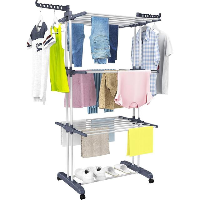 TEMU 1pc-clothes Drying Rack Stand 4-tier, Foldable Laundry Drying Rack 67.7-inch Tall, Rolling Clothes Horses Dryer Rack, Easy To Assemble, Indoor Outdoor Use, Gray, Drying Racks