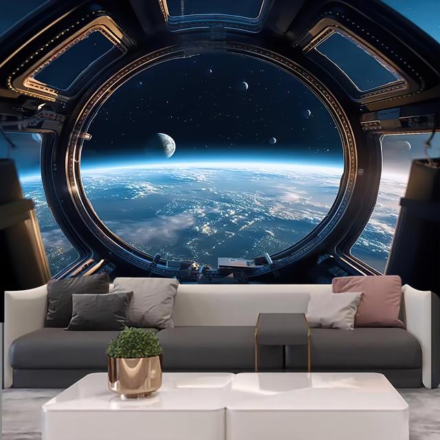 TEMU 1pc Spaceship Tapestry - Vibrant Wall Hanging, No Installation Required, Polyester Fabric, Living Room, Bedroom, Office, Or Party Decor, Spaceship Decor