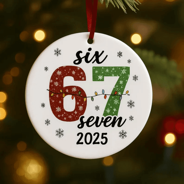 TEMU 2025 Number 67 Ceramic Ornament - Bohemian & Red/black/ 67 Souvenir Keepsake, .1-inch For Christmas Tree Decorations, Birthdays, - Gift Suitable For Decor
