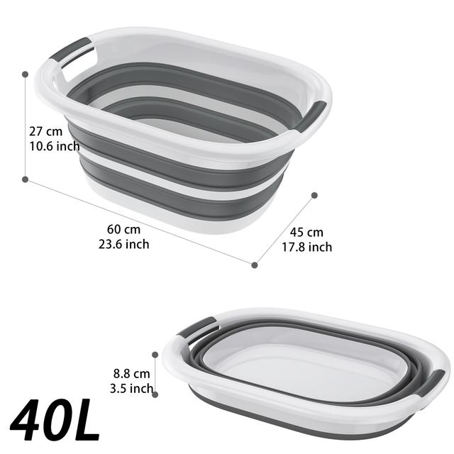 TEMU Platzsparender zusammenklappbarer Wäschekorb 26L/40L Kompakt, tragbar, zusammenklappbare Wäschebox, Aufbewahrungsbehälter Bequeme Lagerung und Organisation GrauWeiß