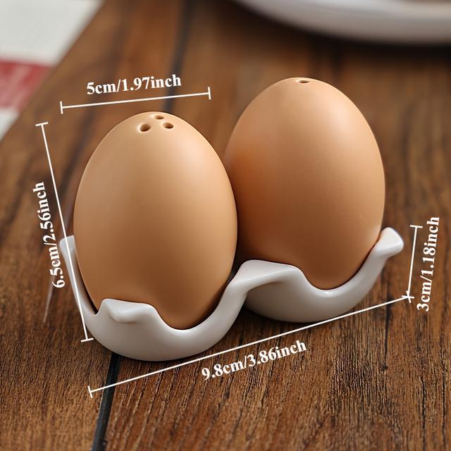 TEMU 2pcs Whimsical Ceramic Egg-shaped Salt & Pepper Shakers | Kitchenware With Lid, Ideal For Outdoor Picnics, Bbqs, And Home Decor, Perfect Gift For Her, Mother's Day, | Ceramic Construction