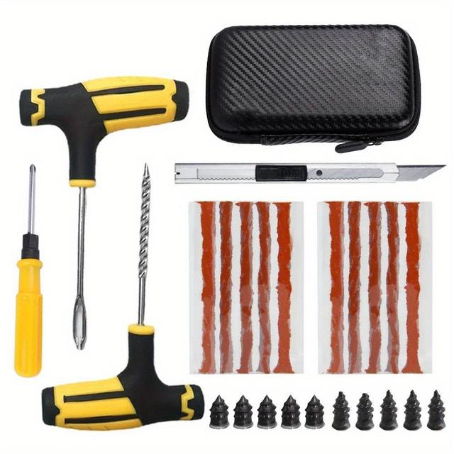 TEMU Portable Tire Repair Kit - Emergency Puncture Fix With Plug Strings And Insertion Tools | Tire Repair For Cars, Trucks, Motorcycles, Bicycles | Automotive Accessories