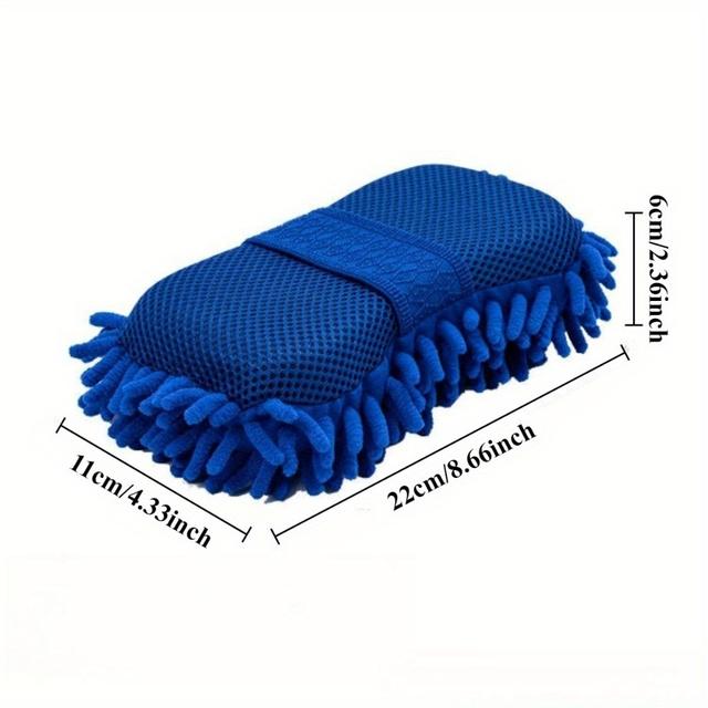TEMU Microfiber Car Wash Sponge, Double-sided Chenille Microfiber Car Wash Glove, Scratch-free , Absorbent Car Cleaning Sponge, Supplies (royal Blue + Green, Orange, 3 Colors )