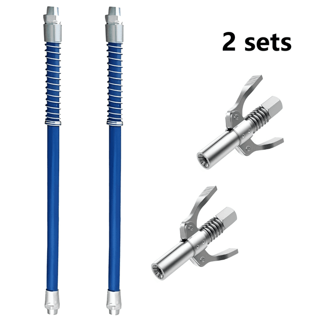 TEMU 2セット ヘビーデューティ鋼製グリースガンカプラー 手動潤滑油ポンプインジェクター用 ダブルハンドルグリスニップル 11.8インチホース M6/M8/M10/M14対応 ワークショップ自動車部品 グリース補給ツール 自動車交換パーツ