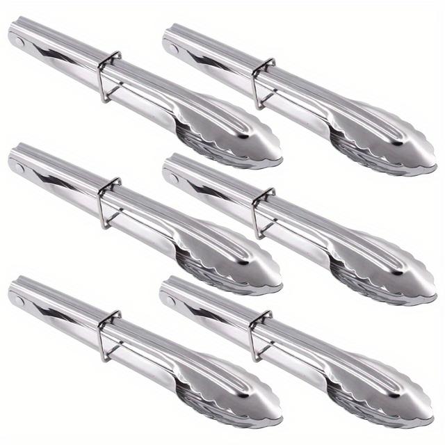 TEMU 6pcs Stainless Steel Food Tongs, Kitchen Tongs Set, Heavy Duty Food Tongs With Locking Design, Non-slip Service Tongs For Desserts, Cooking, Salad, Bbq