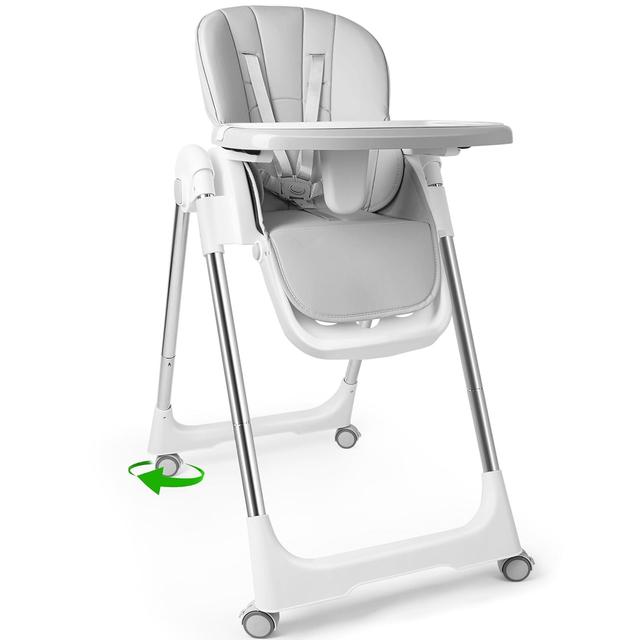 TEMU High Chair For Children Featuring A 5-point Safety Harness, Dual Dining Trays, , An Adjustable Backrest, And A Foldable Design.
