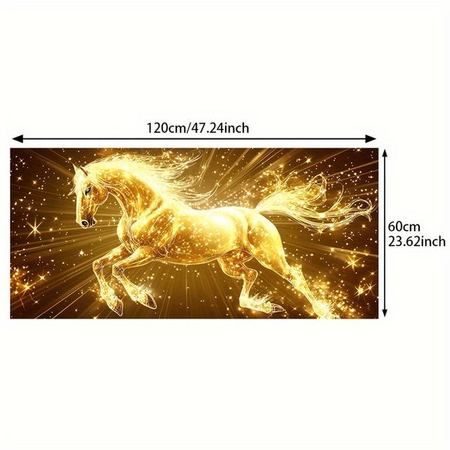 TEMU 1pc 프레임리스 모던 골든 호스 캔버스 아트 - 23.62x47.24인치, 빛나는 금색 액센트가 있는 생동감 있는 비행마 디자인, 거실이나 침실 벽 장식에 완벽함, 침실 아트워크 | 빛나는 마 아트 | 텍스처 캔버스, 마 장식