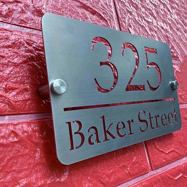 TEMU Customizable Stainless Steel Door Panel Hollow Doorplate Custom Logo Outdoor Floating Street Road Garden Metal Address Plate