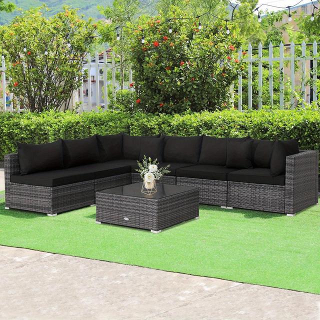 TEMU Lifezeal 7pcs Outdoor Furniture Set, Patio Sectional Pe Rattan Sofas Set With Tempered Glass Coffee Table, Back & Seat Cushions And Throw Pillows, Patio Conversation Set For Yard, Garden
