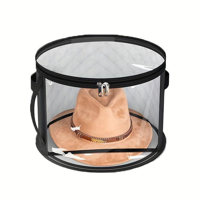 TEMU 1 New And Fashionable Hat Storage Container, A Stackable Round Brim Hat Organizer, A Beach Hat Storage Is Portable And Features A Zipper Handle, And A Clothes Storage Basket.