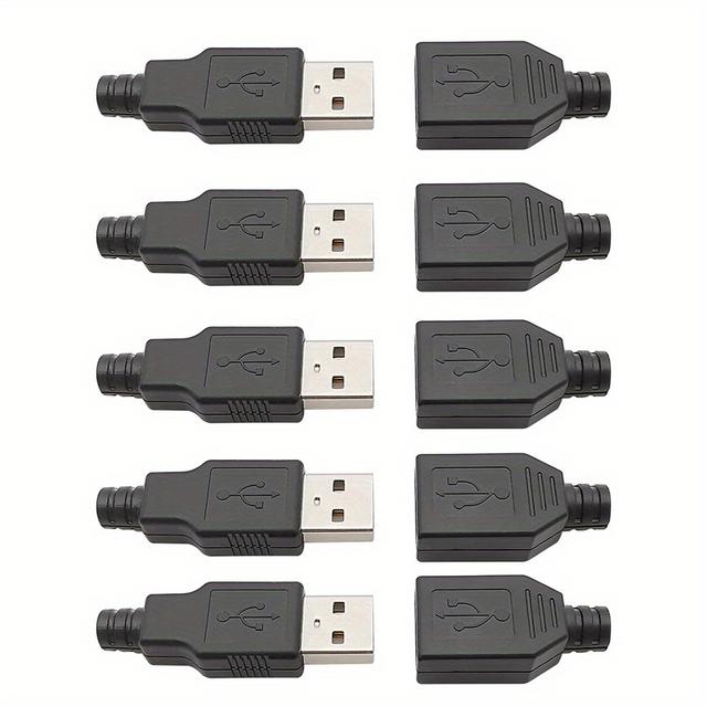 TEMU 5pairs Usb Type A Connector Male Female 4 Pin Plug Socket With Black White Plastic Cover Usb 2.0 Type-a Soldering Diy Kits