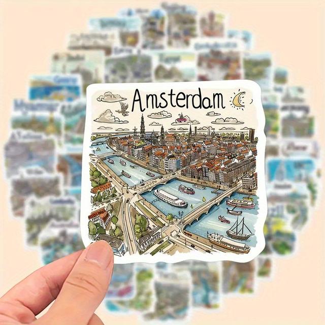 TEMU 50 handgezeichnete Reisekarten-Doodle-Dekorationsaufkleber für Laptops, Wasserflaschen, Koffer, Helme, Motorräder, Gitarren – Urlaubsgeschenke Belohnungspräsente für Rollschuhlaufen Radfahren