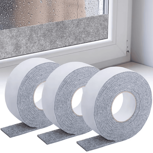 TEMU 3 Rolki Pasków Antykondensacyjnych do Okien | Samoprzylepne, Wielokrotnego Użytku, Pochłaniające Wilgoć Uszczelki Filcowe do Konserwacji Suchości