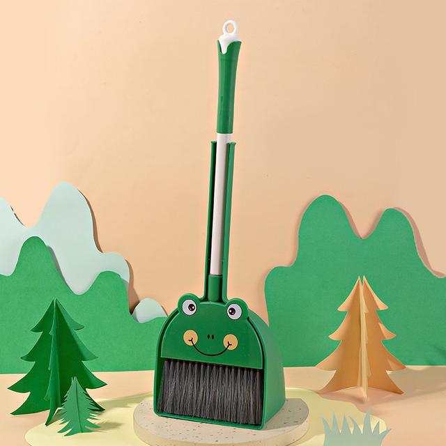 TEMU Cute Bear And Frog Mini Broom And Dustpan Suit-soft Bristle, Suitable For Small Space, Bathroom And