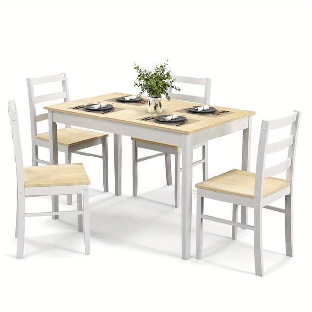 TEMU Maxmass 5pcs Dining Set Solid Wood Kitchen Furniture With Rectangular Table & 4 Chairs Natural
