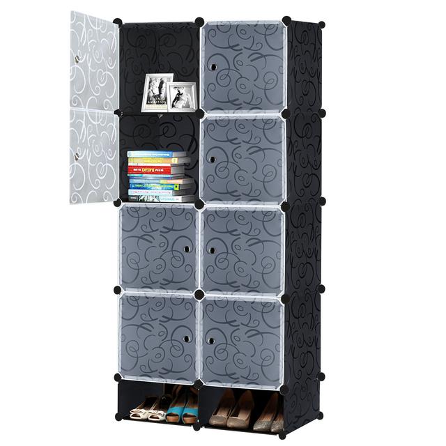 TEMU 'étagères en plastique pour armoire avec porte et étagère à chaussures, armoire combinée pour chambre à coucher pour vêtements, livres, jouets (8 cubes, noir), portables