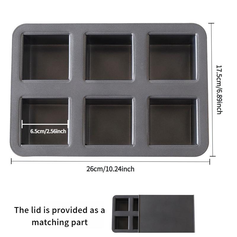 TEMU 6-cavity Right-angled Square Cup Toast Molds With Lids, Made Of Thickened Carbon Steel And , Which Used As Cake Molds. Lids Are Included As