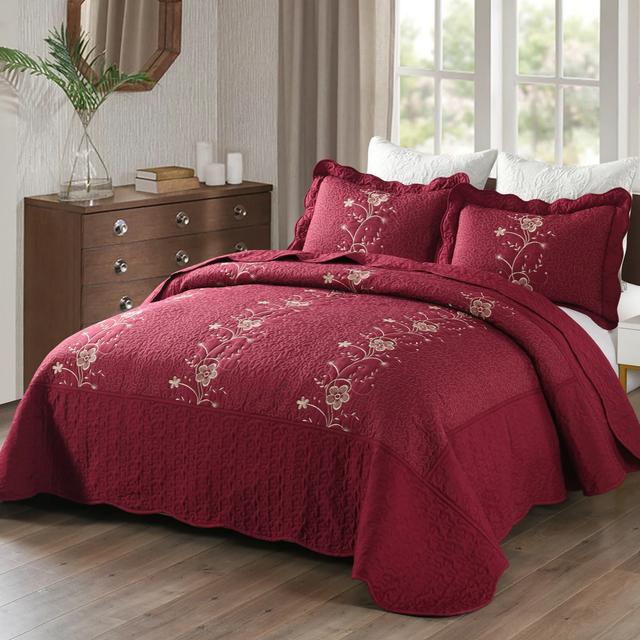 TEMU 3pcs Lightweight Bedspread Quilt Set Embroidery Quilt
