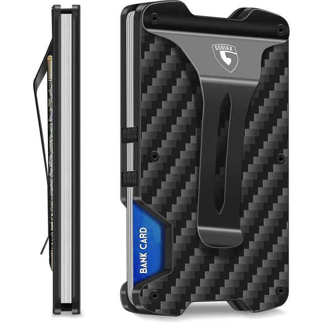 TEMU Tactical Rfid Blocking Men', Fiber Card Holder, Casual Aluminum Money Clip With Gift Box