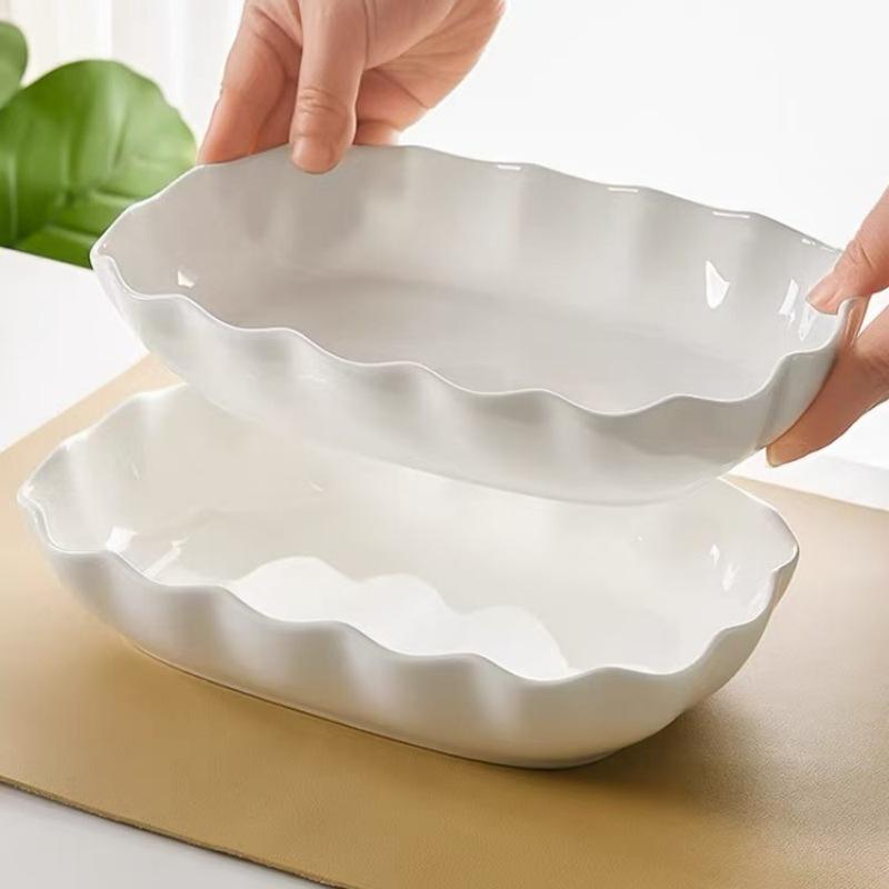 TEMU Set aus 2 eleganten 10-Zoll weißen Rüschen-Serviertellern – Perfekt für Essen Bewirtung zu Hause, mikrowellen- & spülmaschinenfest