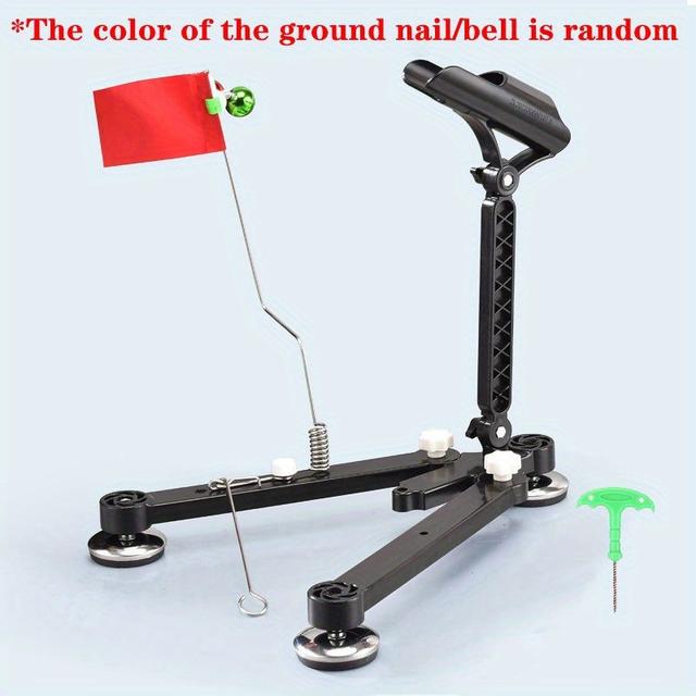 TEMU Sturdy Collapsible Holder For Ice Fishing Rods Featuring A Bell And Flag - Adjustable Bracket Compatible With Ice Augers, Portable Winter Fishing Gear For Ice Fishing