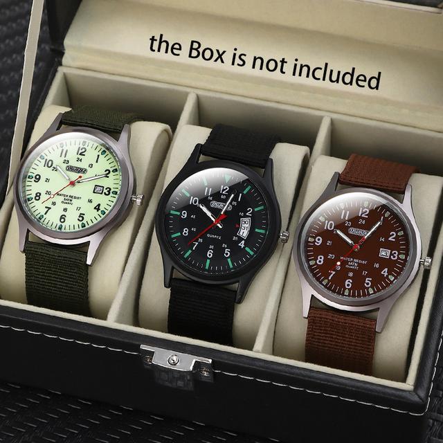 TEMU 3pcs Fashion Men's Business Quartz Watch, Round Dial Wrist Watch With Nylon Strap, Battery Powered Electronic Quartz Watches