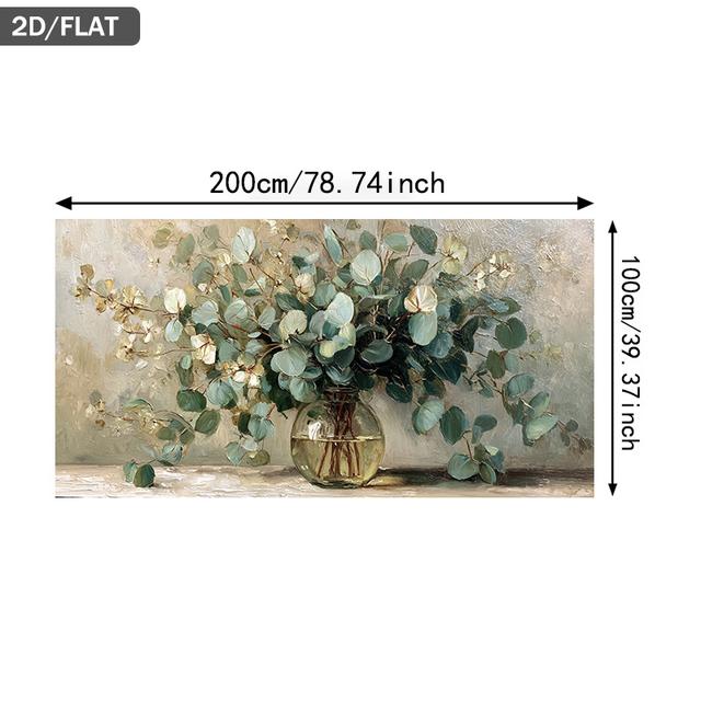 TEMU 2D Flach, 2D Flach, Rahmenloser Druck mit Eukalyptuszweigen in einer Glasvase, Maße 39,37 x 78,74 Zoll (100 x 200 cm), Entworfen für moderne Wanddeko in Wohn- und Schlafzimmern