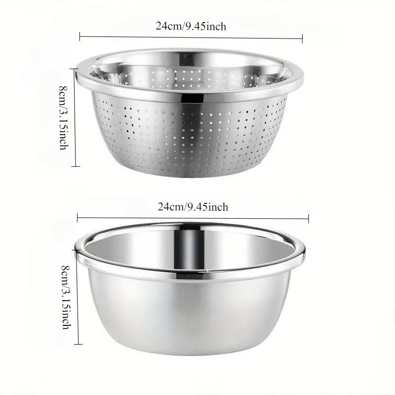 TEMU 2pcs Stainless Steel Micro- Bowl Set – Colander & Mixing Basin For Washing Veggies, Fruits, Rice & Draining Pasta | Extra-thick Large Capacity, Dishwasher Safe & Rust-proof
