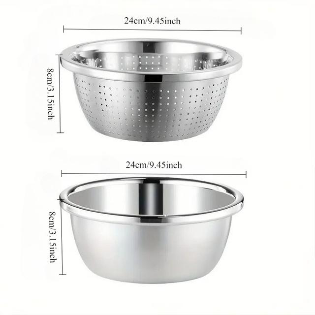 TEMU 2pcs Stainless Steel Micro- Bowl Set – Colander & Mixing Basin For Washing Veggies, Fruits, Rice & Draining Pasta | Extra-thick Large Capacity, Dishwasher Safe & Rust-proof