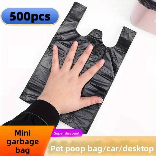 TEMU 500 Black Small Plastic Trash Bags, Disposable, Tear-resistant, , Suitable For Pet Waste, Kitchen Sorting, And Other Uses