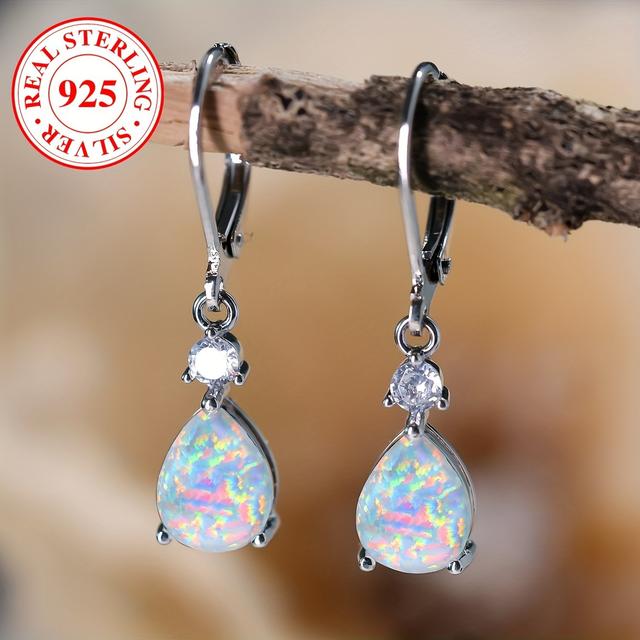 TEMU Elegant Water Drop Earrings Made Of 925 Sterling Silver With , Perfect For Women's Fashion And Ideal For Parties And Banquets As A Jewelry Gift, Weighing 2.3g