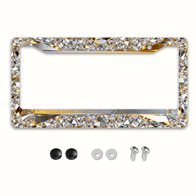 TEMU This Is A 2d Flat Metal License Plate Frame With Sparkling Diamonds, Exuding Luxury And . Suitable For American And Most International Vehicles, Comes With Installation Screws