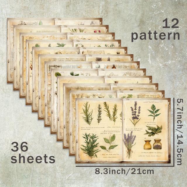 TEMU 36 Sheets A5 (vintage Botanical Specimen Perfume Background) Scrapbooking Paper, Suitable For Bullet Journal Junk Magazine Greeting Cards And Crafts