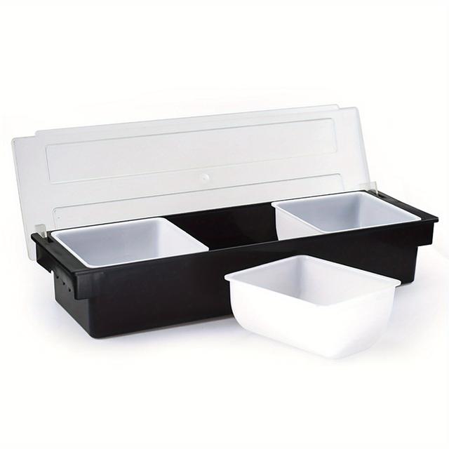 TEMU Yunrux Plastic Storage Containers With Lids, Featuring A Tray Bar Top Condiment Dispenser That Includes A Lid And -compartment Tray, Ideal For Home Use, Restaurants, Buffets, And Bars