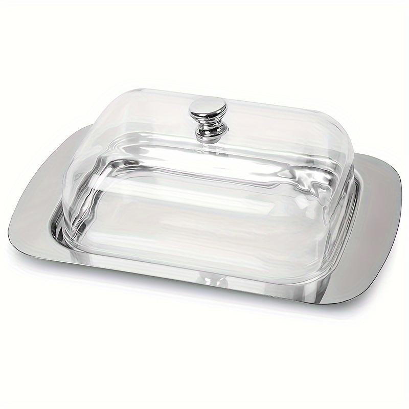 TEMU Butter Dish, Stainless Steel Butter Tray With Plastic Lid, Creative , Compact And Elegant Cheese Storage Container, Butter Keeper With Lid, Suitable For Countertop Or Refrigerator – Baking Gift