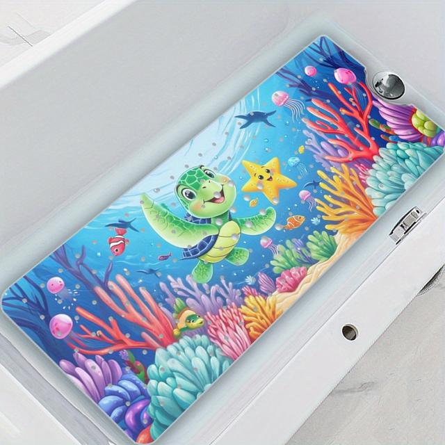 TEMU Aldult Bathtub Mat Bathtub Mat Blue Ocean Turtle Starfish Pattern Nonslip Bath Mat For Family Bathroom Bathtub Mat