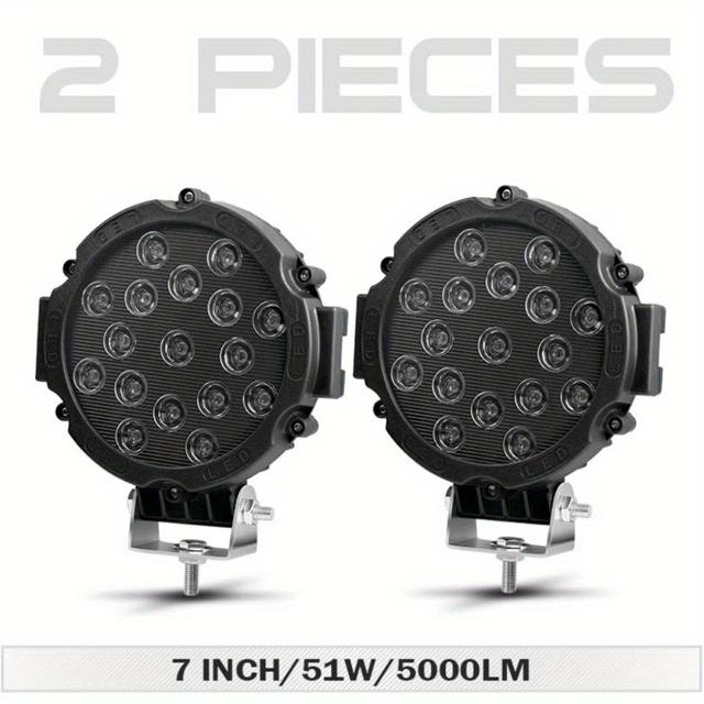 TEMU Farol de Teto LED Super Brilhante 7 Polegadas 51W para Jeep Lada 4X4 SUV Offroad - Luzes Redondas de Trabalho e Condução